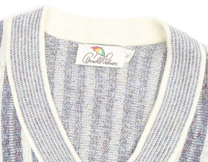 Arnold Palmer Men's Grey V-Neck Geometric Knit Jumper Size M