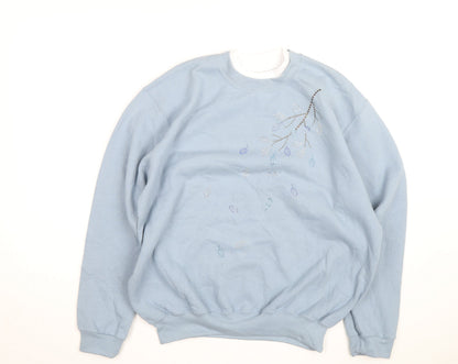 Day Breeze Women’s Blue Rhinestone Crew Neck Pullover Sweatshirt L