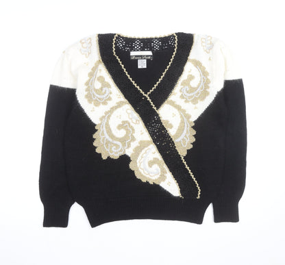 Dana Scott Womens Black Paisley V-Neck Cardigan M Knit Jumper