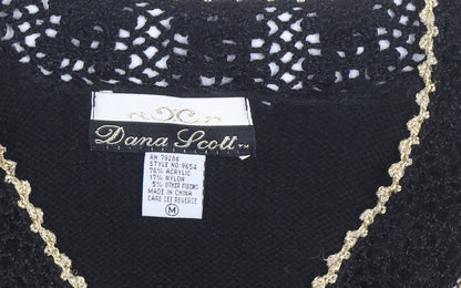 Dana Scott Womens Black Paisley V-Neck Cardigan M Knit Jumper
