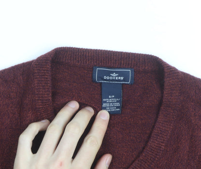 Dockers Men's Red V-Neck Acrylic Jumper Size S Classic Knit