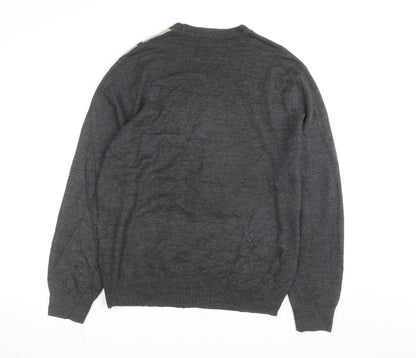 Dockers Men’s Grey Check Acrylic Knit Crew Neck Pullover Jumper Size L