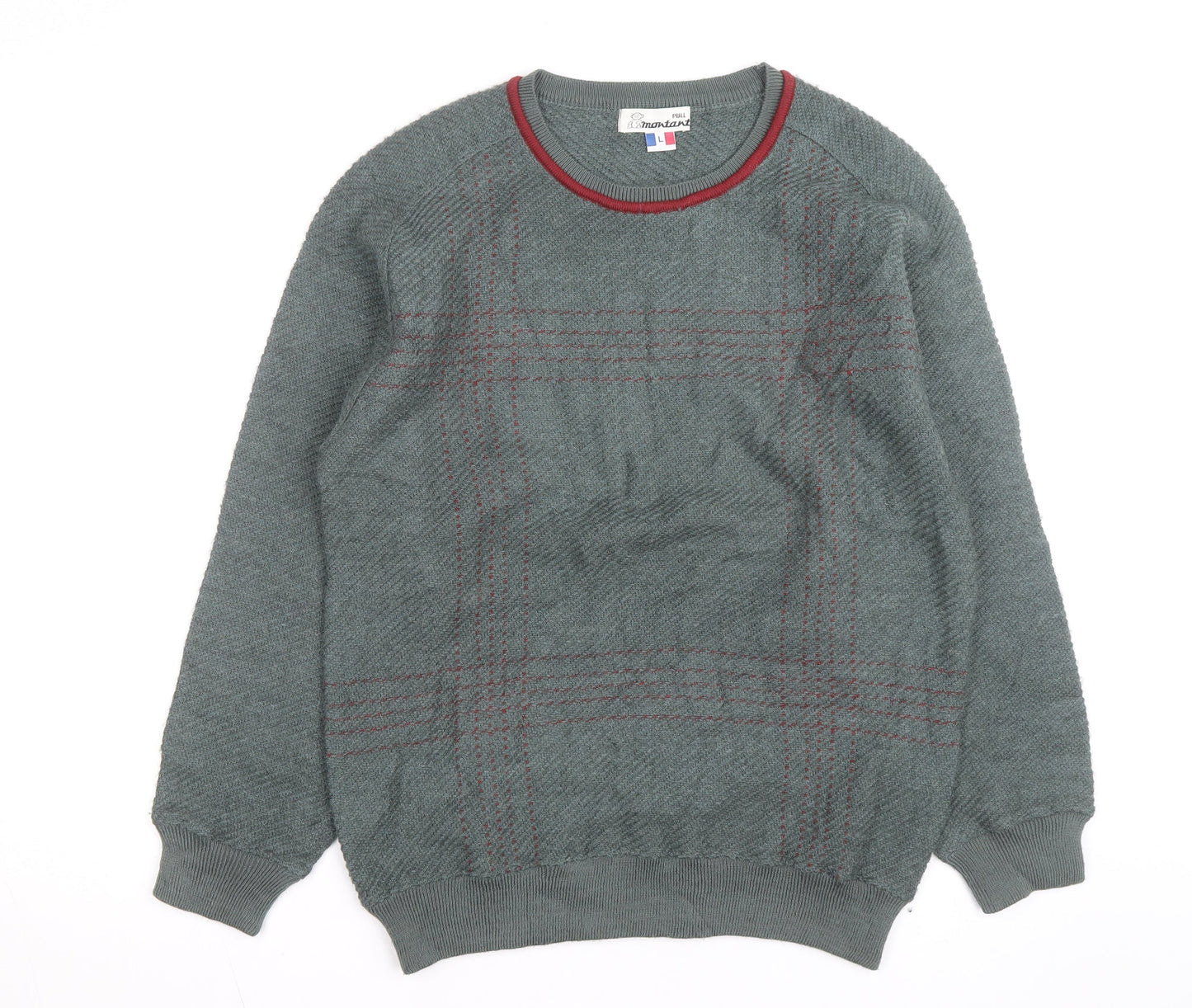 Emostar Men's Green Check Knit Pullover Jumper Size L