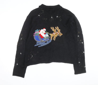 Hampshire Studio Men's Black XL Christmas Full Zip Cardigan with Santa Embroidery