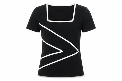 Cable & Gauge Women Black Colourblock Knit T-Shirt Medium