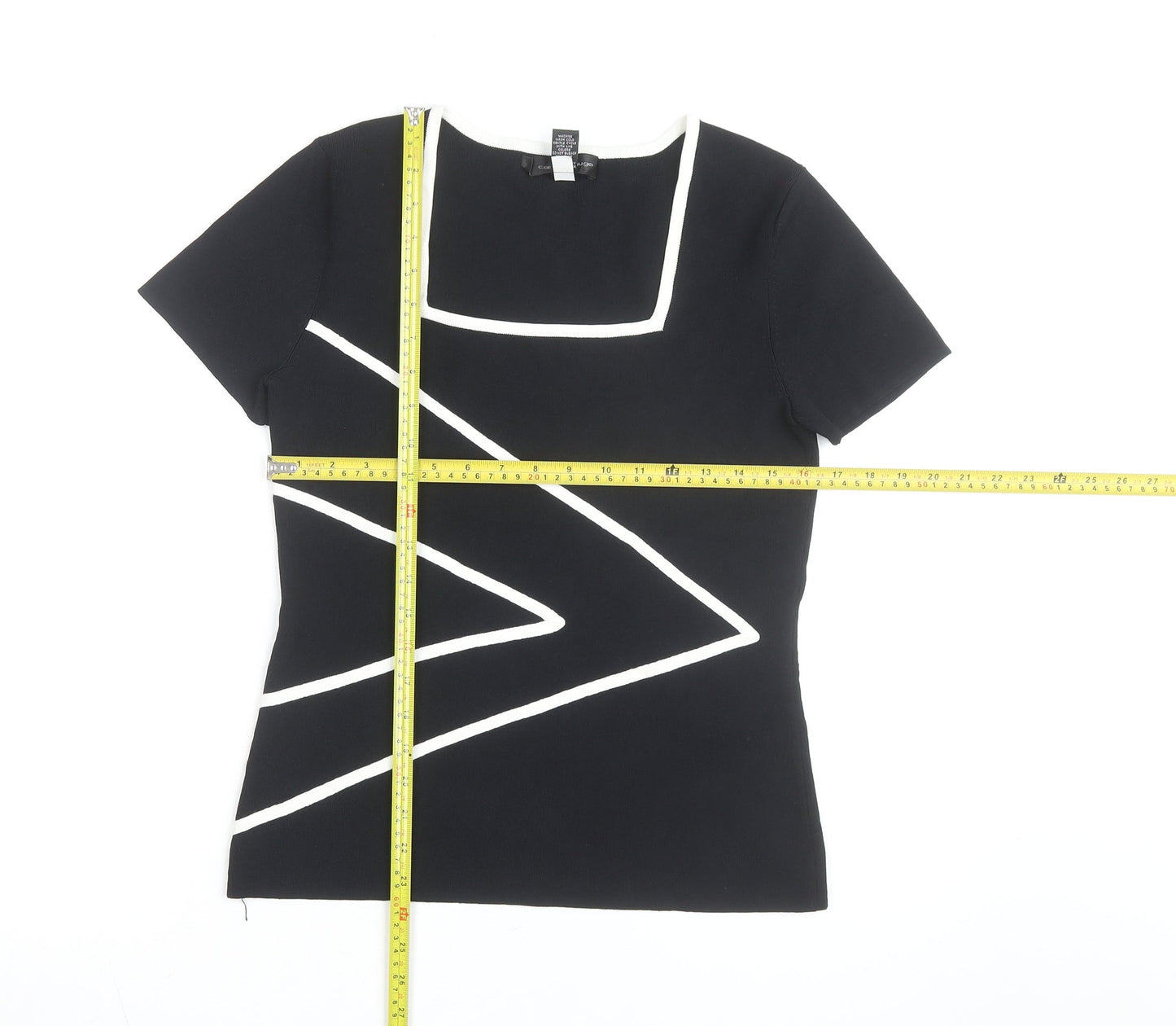 Cable & Gauge Women Black Colourblock Knit T-Shirt Medium