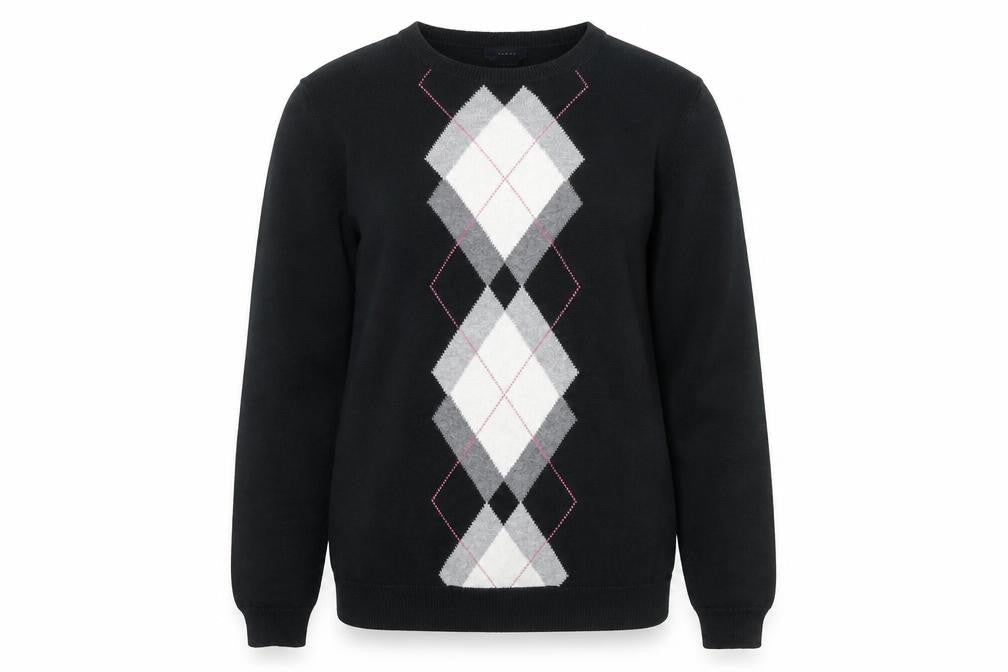 IZOD Womens Black Argyle Cotton Crew Neck Jumper Size S