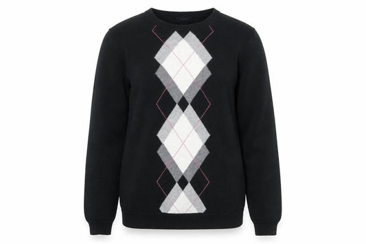 IZOD Womens Black Argyle Cotton Crew Neck Jumper Size S