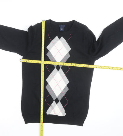 IZOD Womens Black Argyle Cotton Crew Neck Jumper Size S
