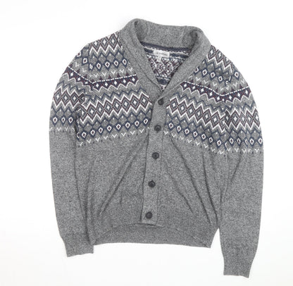 Le Château Men's Grey Fair Isle Cotton Shawl Cardigan Size L