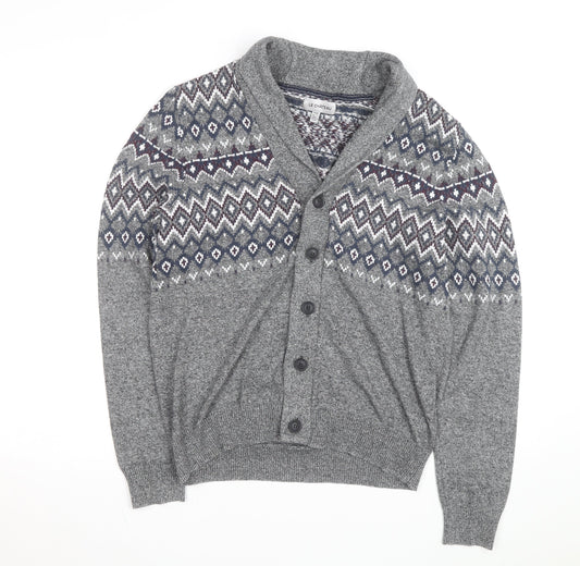 Le Château Men's Grey Fair Isle Cotton Shawl Cardigan Size L