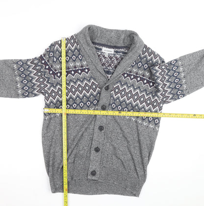 Le Château Men's Grey Fair Isle Cotton Shawl Cardigan Size L
