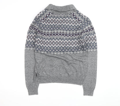 Le Château Men's Grey Fair Isle Cotton Shawl Cardigan Size L