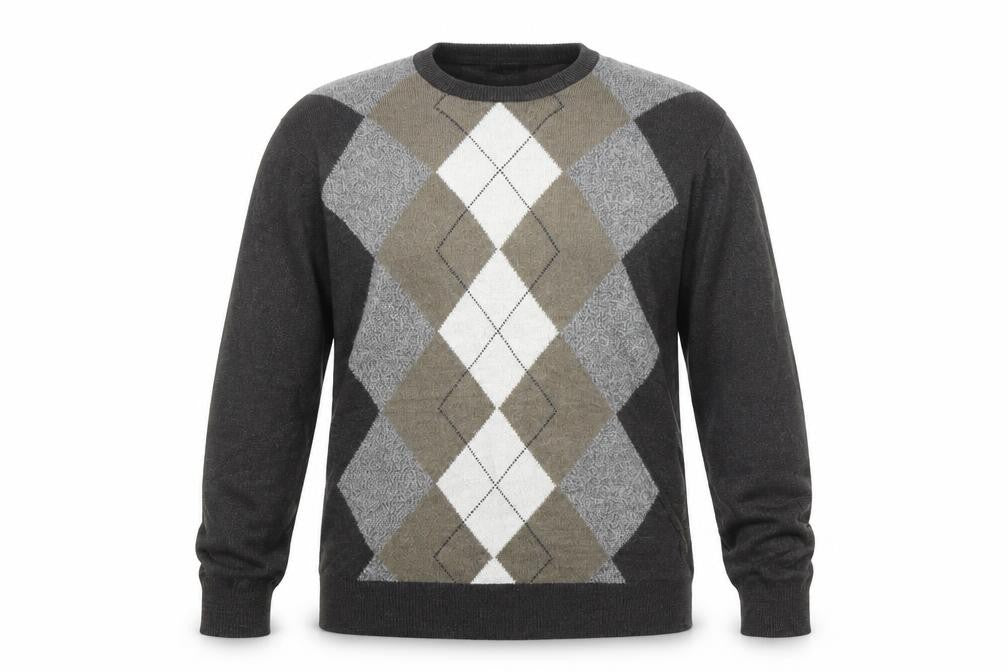 Dockers Men Grey Argyle Crew Neck Pullover Jumper Size L