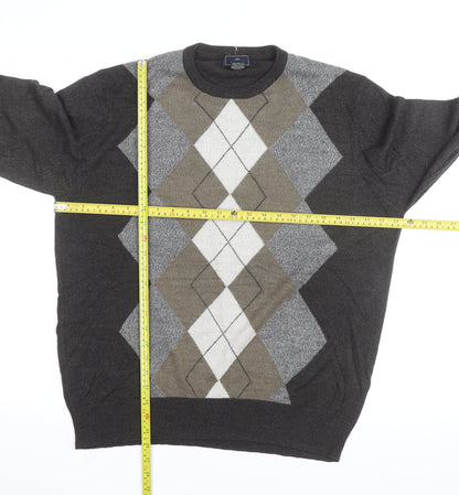 Dockers Men Grey Argyle Crew Neck Pullover Jumper Size L
