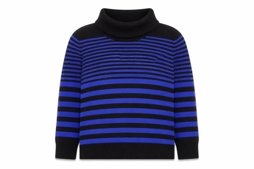 Spense Womens Blue Black Striped Roll Neck Jumper Size M