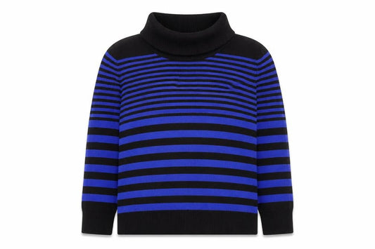 Spense Womens Blue Black Striped Roll Neck Jumper Size M