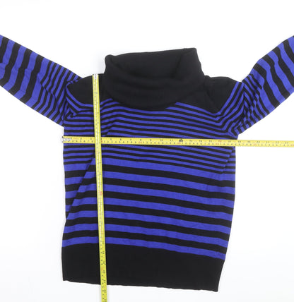 Spense Womens Blue Black Striped Roll Neck Jumper Size M