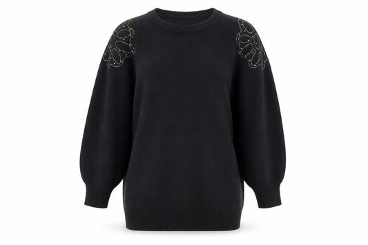 Au Courant Women's Black Beaded Wool Blend Vintage Jumper Size S