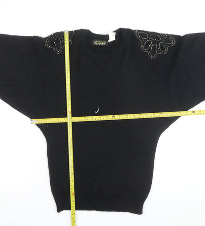 Au Courant Women's Black Beaded Wool Blend Vintage Jumper Size S