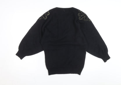 Au Courant Women's Black Beaded Wool Blend Vintage Jumper Size S
