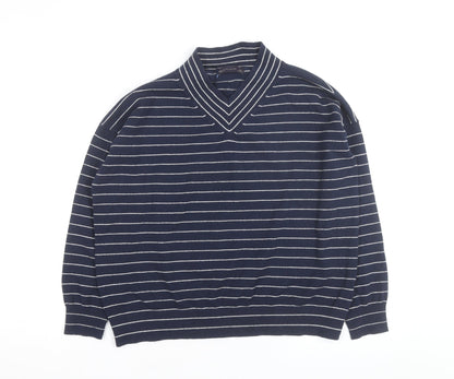 Marks and Spencer Men’s Blue Striped V-Neck Pullover Jumper M