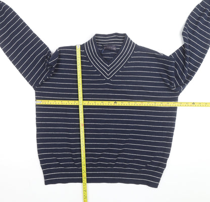 Marks and Spencer Men’s Blue Striped V-Neck Pullover Jumper M
