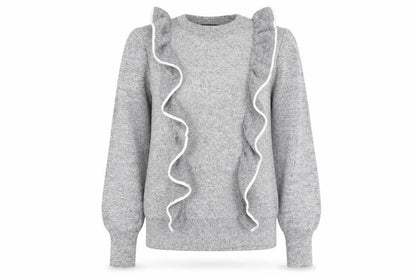 Topshop Women’s Grey Ruffle Knit Crew Neck Jumper Size 12