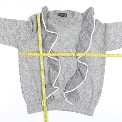Topshop Women’s Grey Ruffle Knit Crew Neck Jumper Size 12