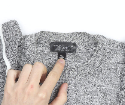 Topshop Women’s Grey Ruffle Knit Crew Neck Jumper Size 12
