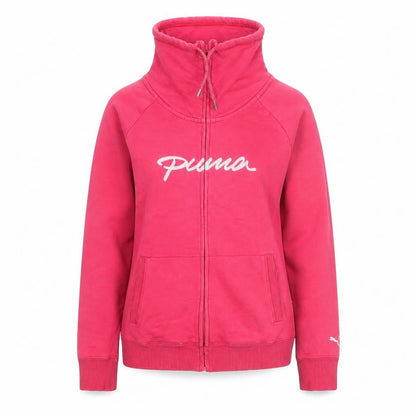 Front view of Puma women’s pink full zip hoodie, size UK 10, cotton fleece warm casual