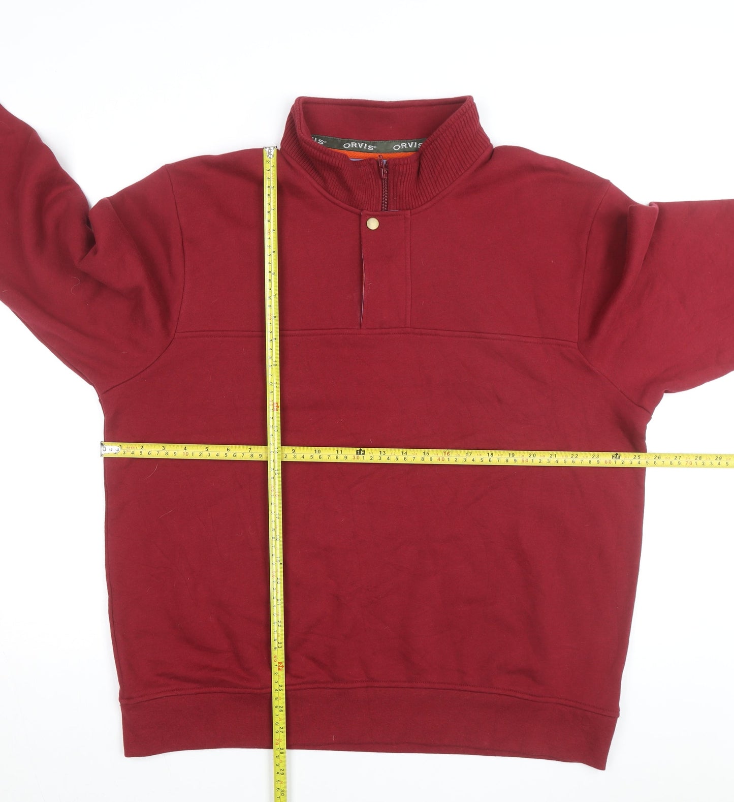 Orvis Men’s Red XL 1/4 Zip Mock Neck Cotton Fleece Sweatshirt