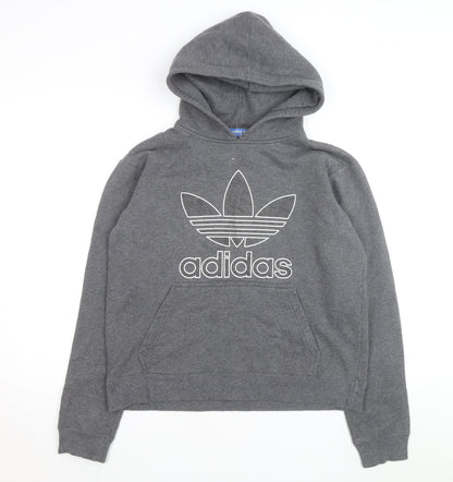 Adidas Men Grey Pullover Hoodie S Graphic Logo Fleece