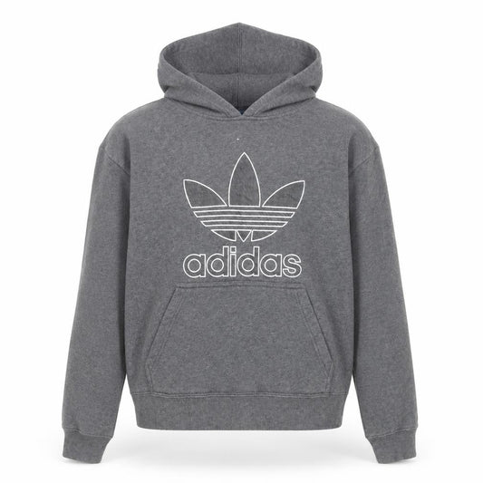 Front view of Adidas Men Grey Pullover Hoodie S Graphic Logo Fleece