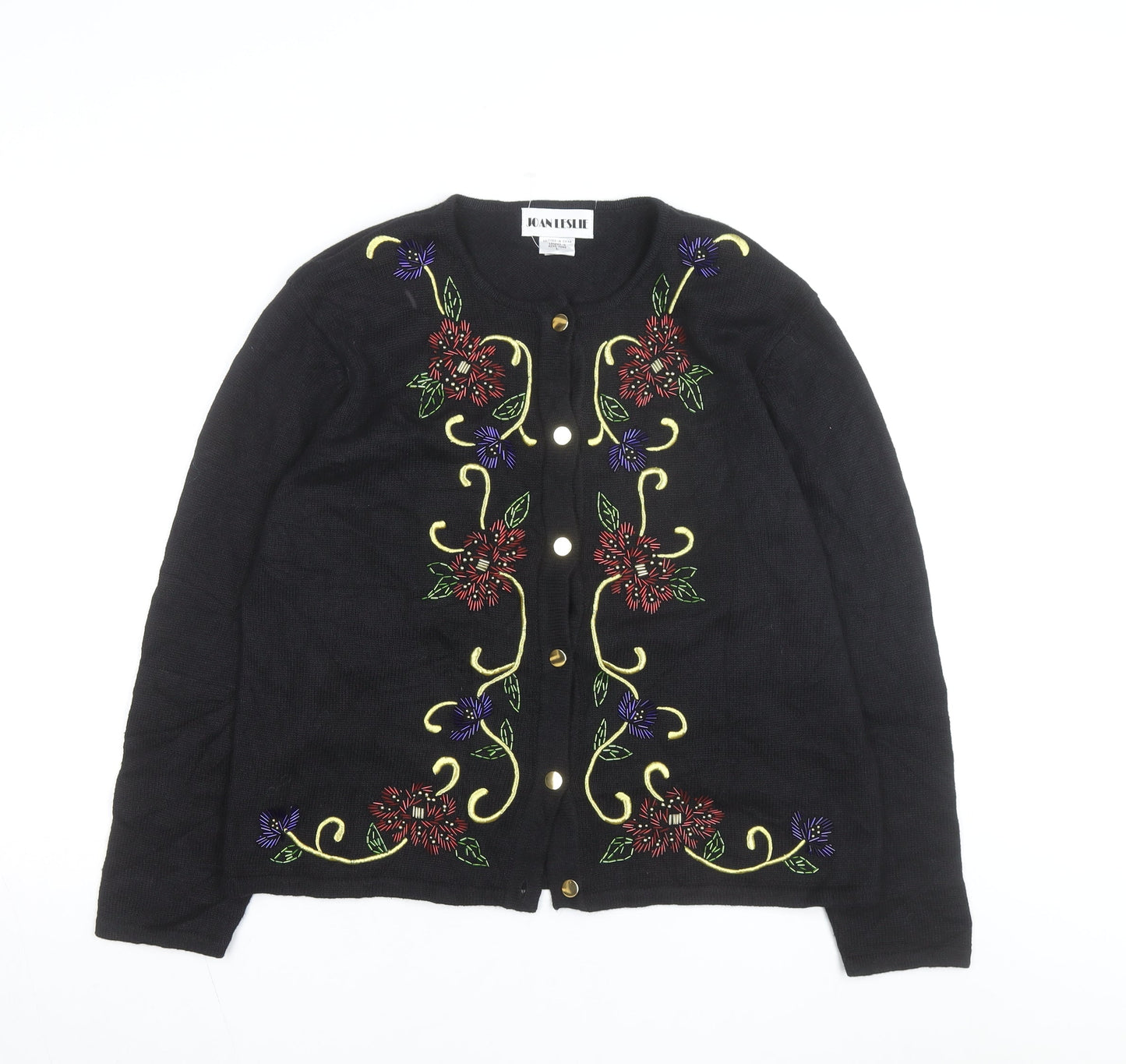 Joan Leslie Women's Black Floral Embroidered Cardigan Size L