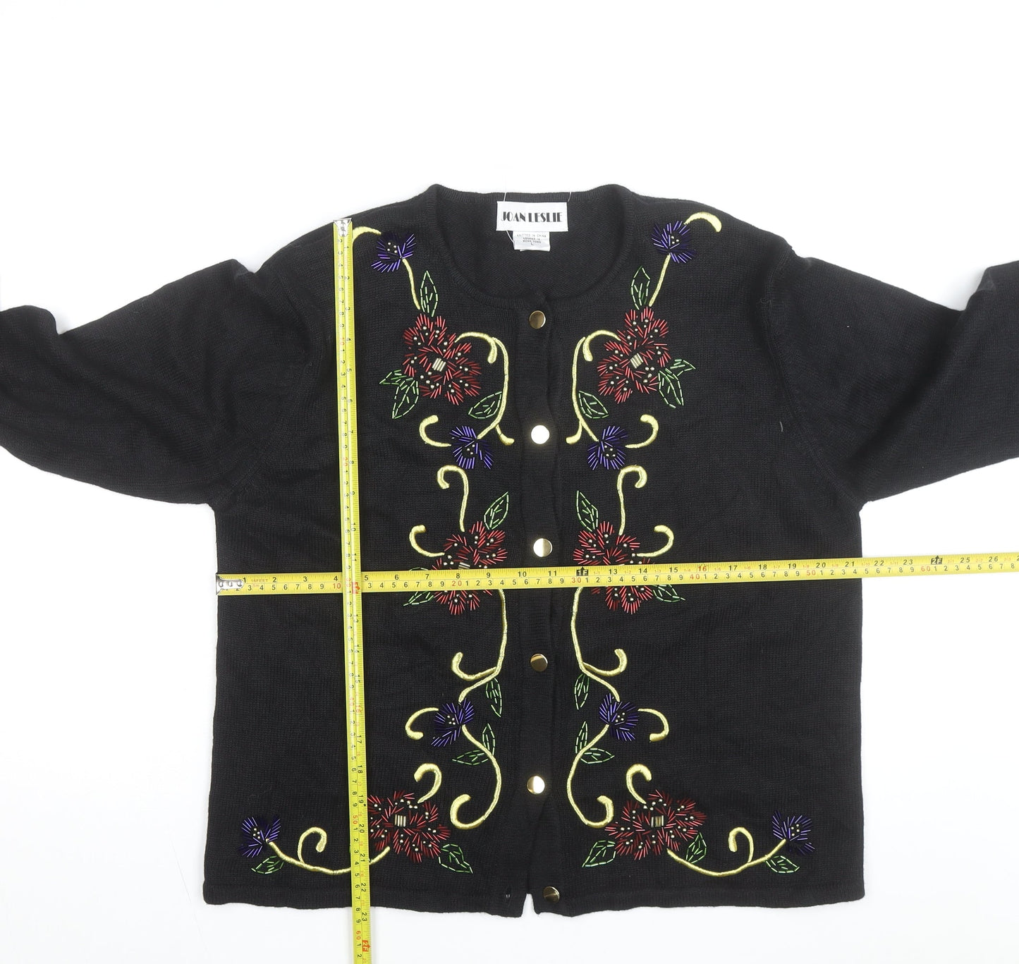 Joan Leslie Women's Black Floral Embroidered Cardigan Size L