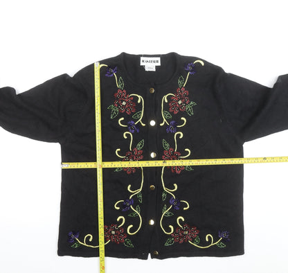 Joan Leslie Women's Black Floral Embroidered Cardigan Size L