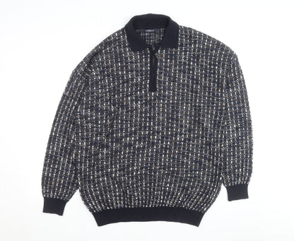 Monello Men's Blue Collared Half Zip Knit Jumper Size L