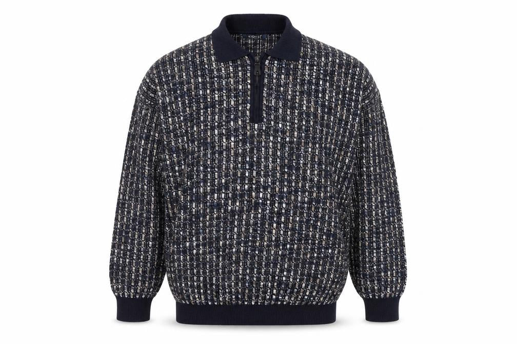 Monello Men's Blue Collared Half Zip Knit Jumper Size L