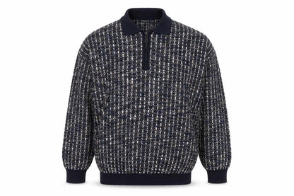 Monello Men's Blue Collared Half Zip Knit Jumper Size L