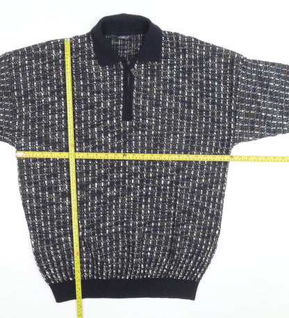 Monello Men's Blue Collared Half Zip Knit Jumper Size L