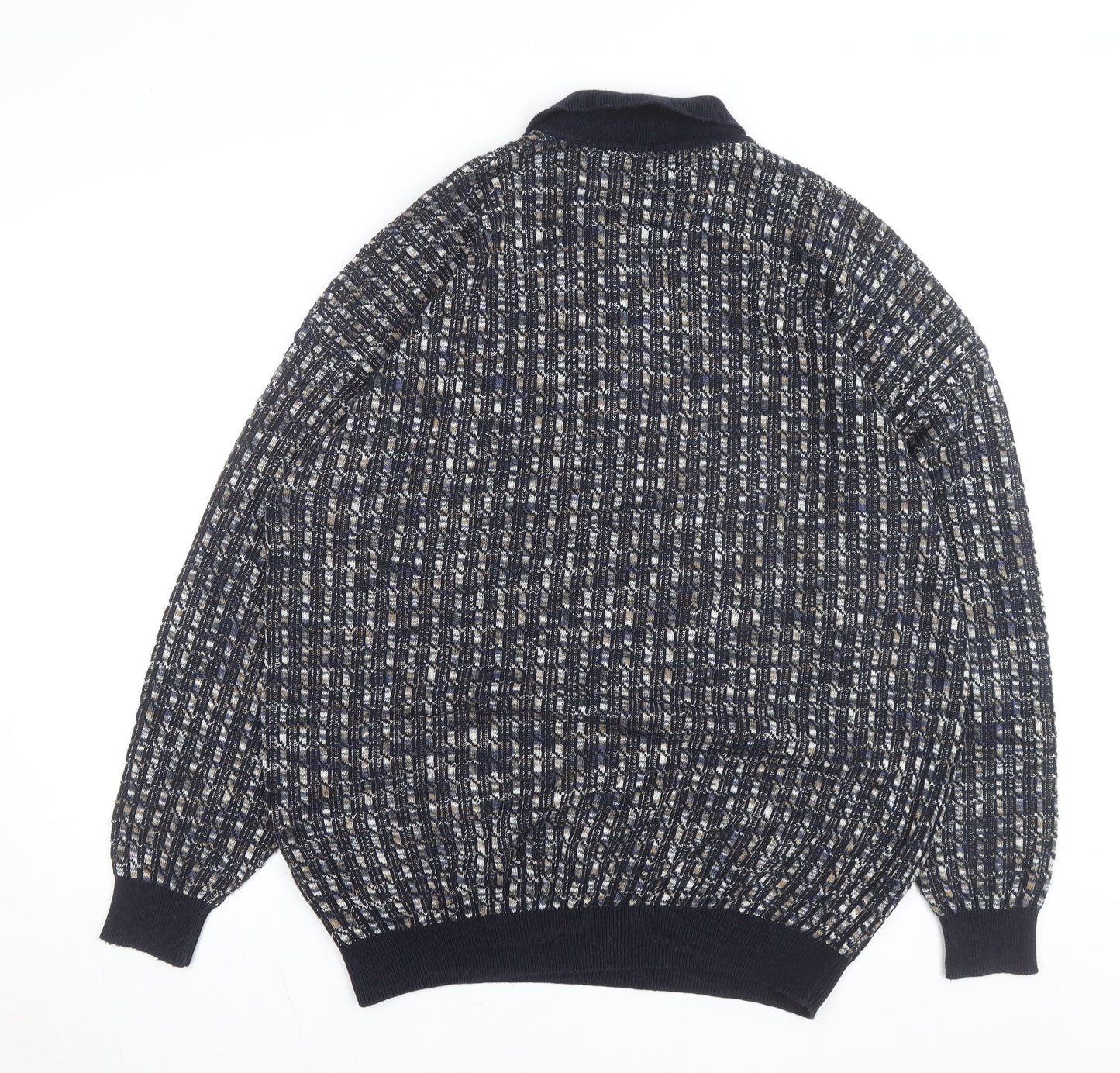 Monello Men's Blue Collared Half Zip Knit Jumper Size L