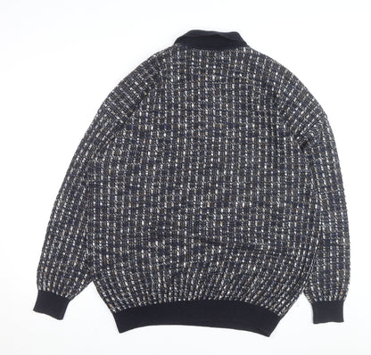 Monello Men's Blue Collared Half Zip Knit Jumper Size L