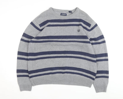 Chaps Men's Grey Striped Cotton Crew Neck Pullover Jumper XL