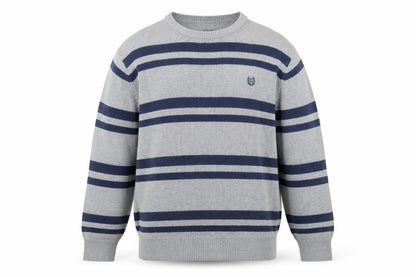 Chaps Men's Grey Striped Cotton Crew Neck Pullover Jumper XL
