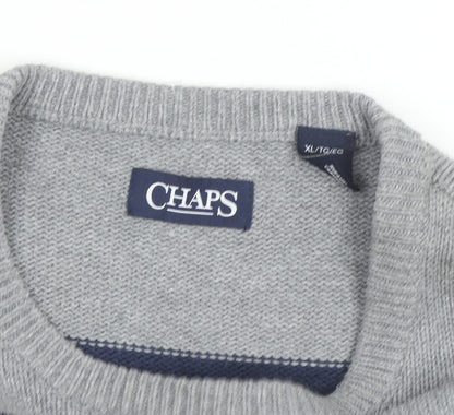 Chaps Men's Grey Striped Cotton Crew Neck Pullover Jumper XL
