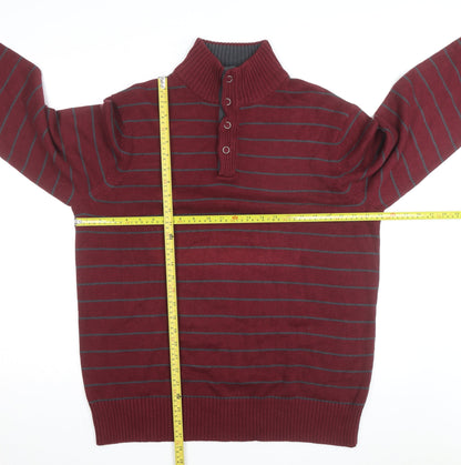Denver Hayes Men's Red Striped Henley Jumper L Cotton Blend