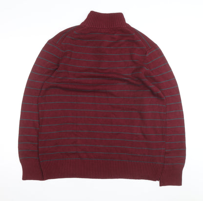 Denver Hayes Men's Red Striped Henley Jumper L Cotton Blend