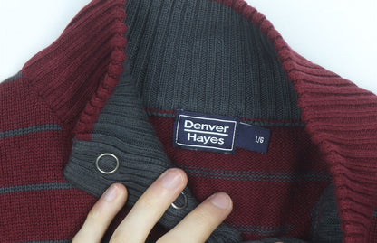 Denver Hayes Men's Red Striped Henley Jumper L Cotton Blend