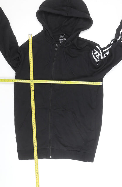 Adidas Mens Black Full Zip Hoodie Size M Logo Sleeve Sportswear
